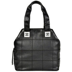 CHANEL Coco Mark Chocolate Bar Tote Bag Black Caviar Skin